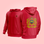 Hoodie rouge Maroc avec blason royal marocain au dos et étoile verte à l’avant